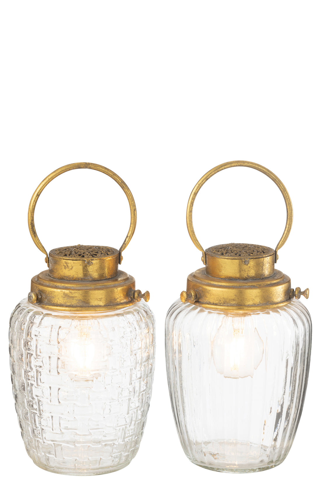 Lantaarns Led Glas/Metaal Goud Assortiment Van 2