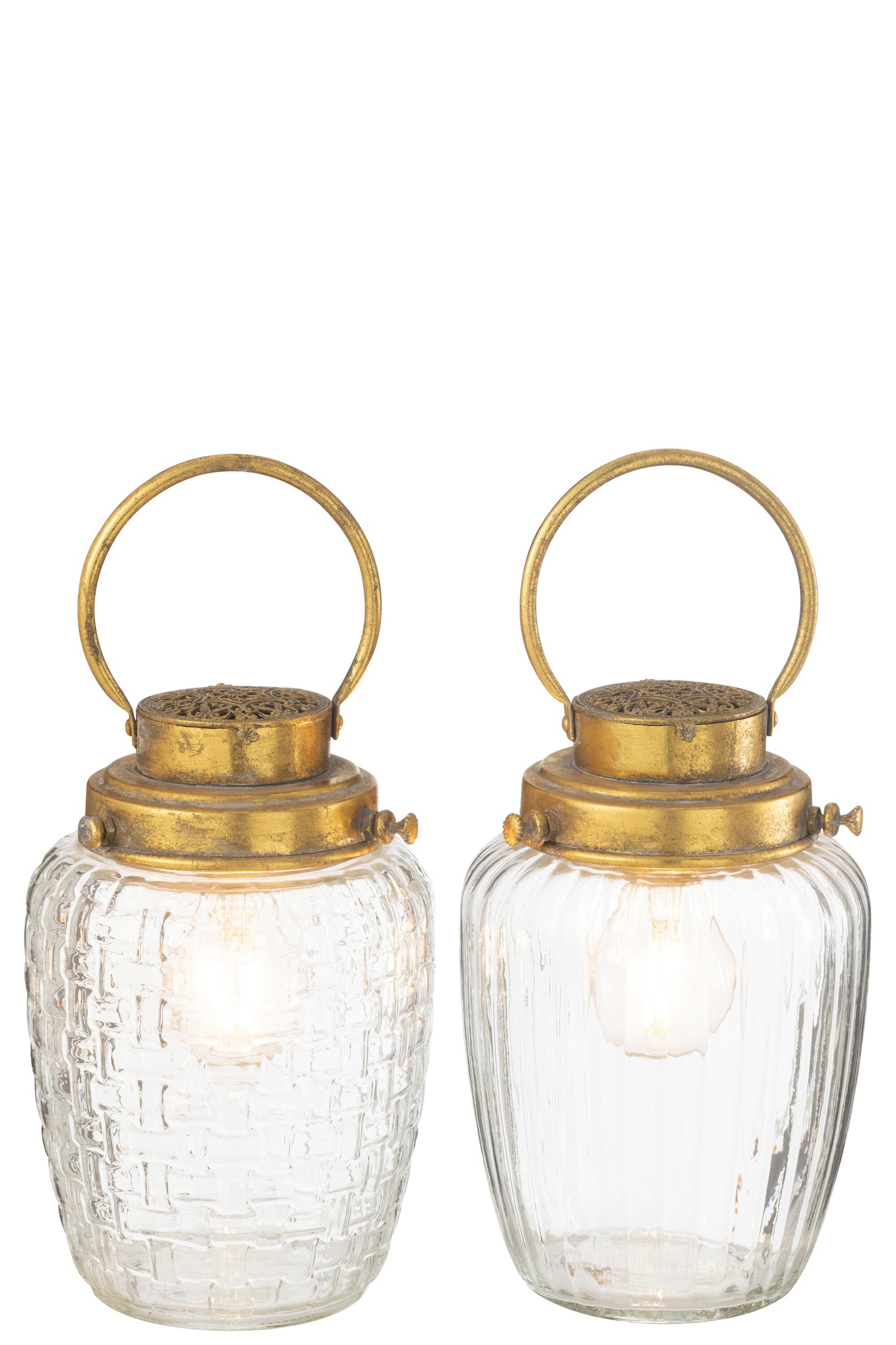 Lantaarns Led Glas/Metaal Goud Assortiment Van 2