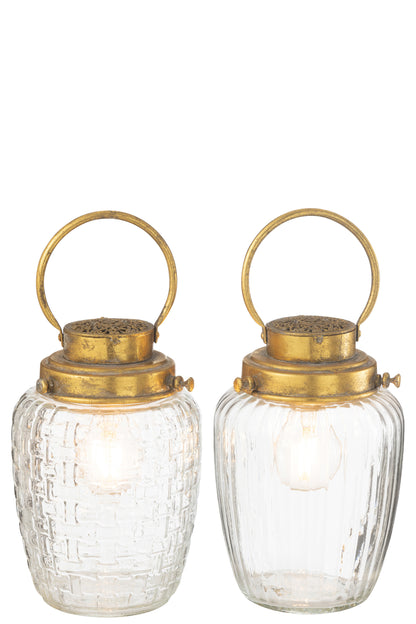 Lantaarns Led Glas/Metaal Goud Assortiment Van 2