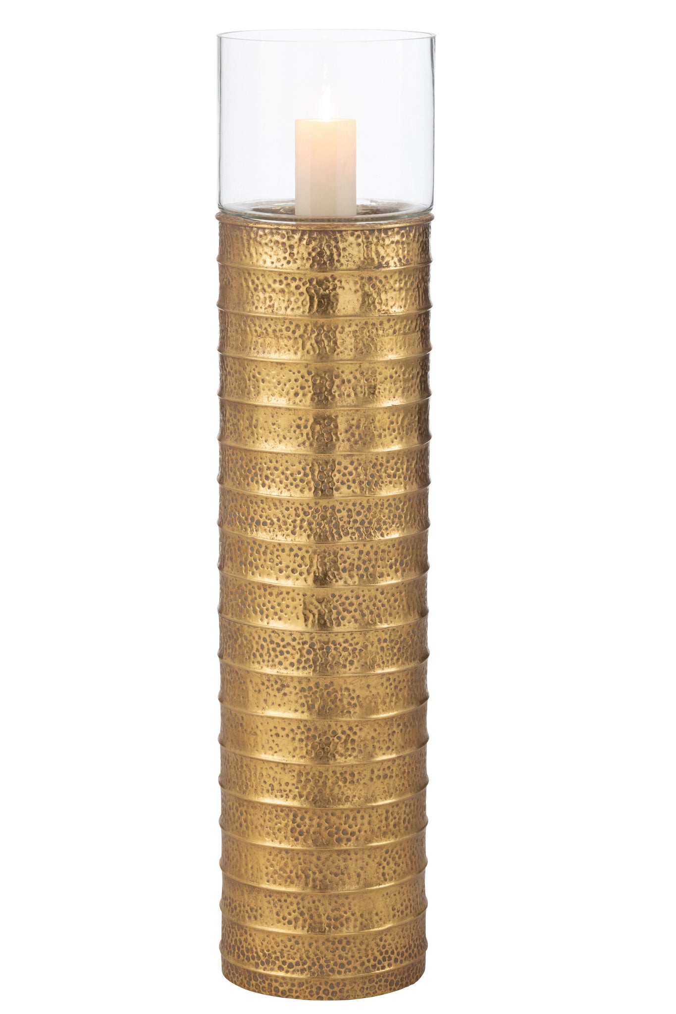 Kaarsenhouder Pilaar Metaal/Glas Goud Groot