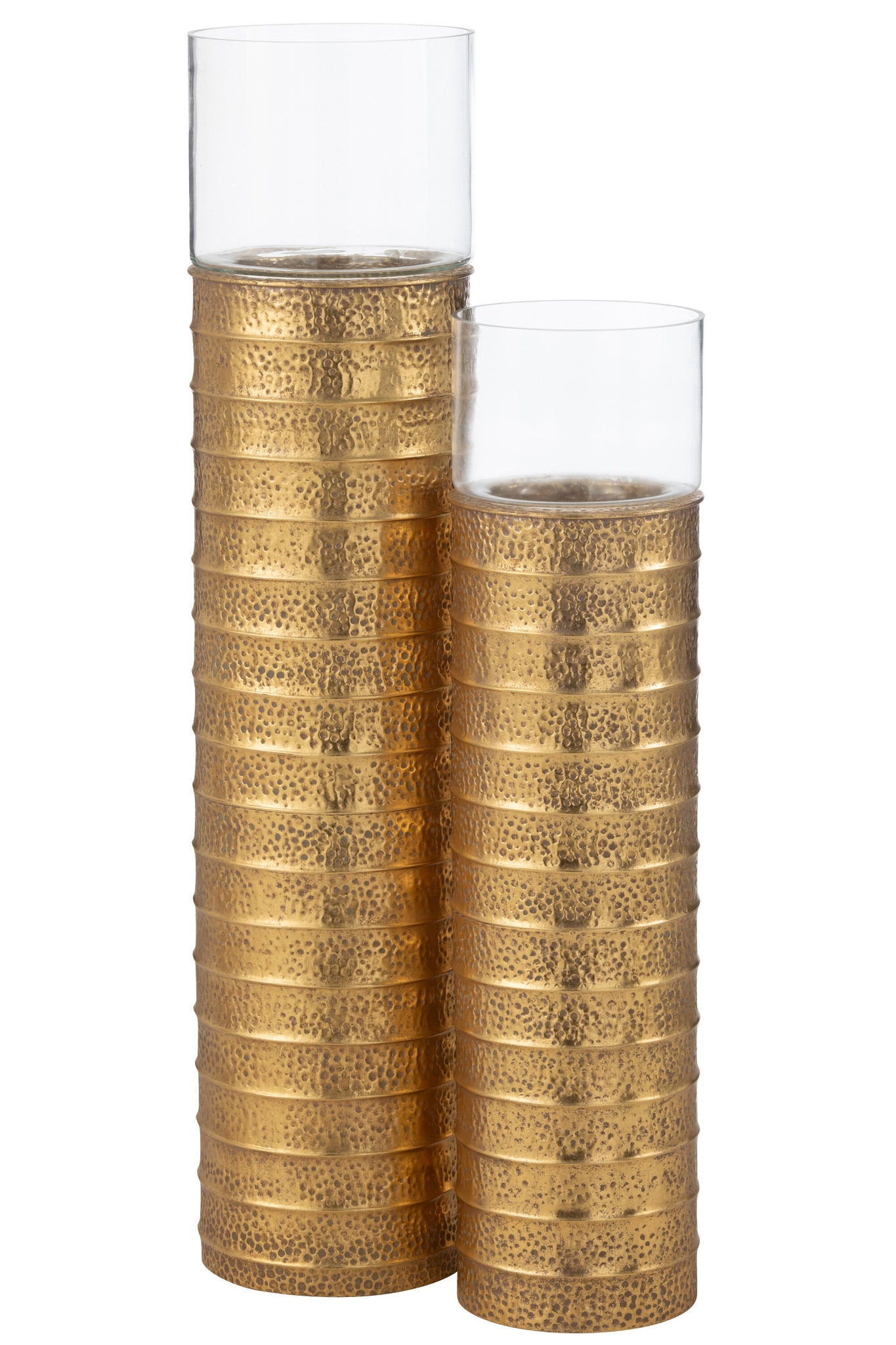 Kaarsenhouder Pilaar Metaal/Glas Goud Groot