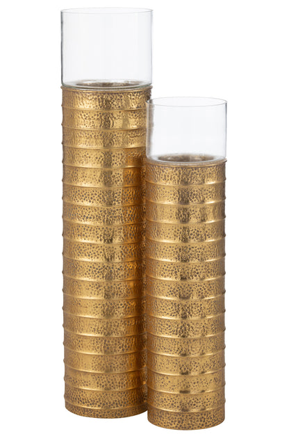 Kaarsenhouder Pilaar Metaal/Glas Goud Groot
