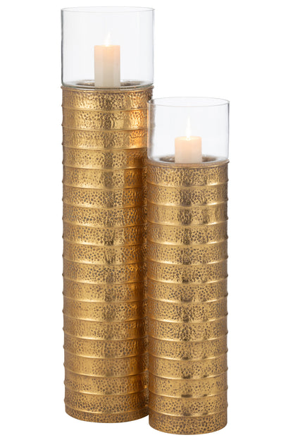 Kaarsenhouder Pilaar Metaal/Glas Goud Groot