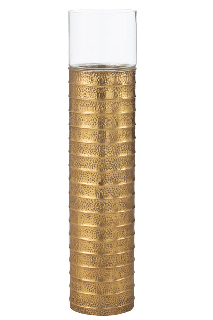 Kaarsenhouder Pilaar Metaal/Glas Goud Groot