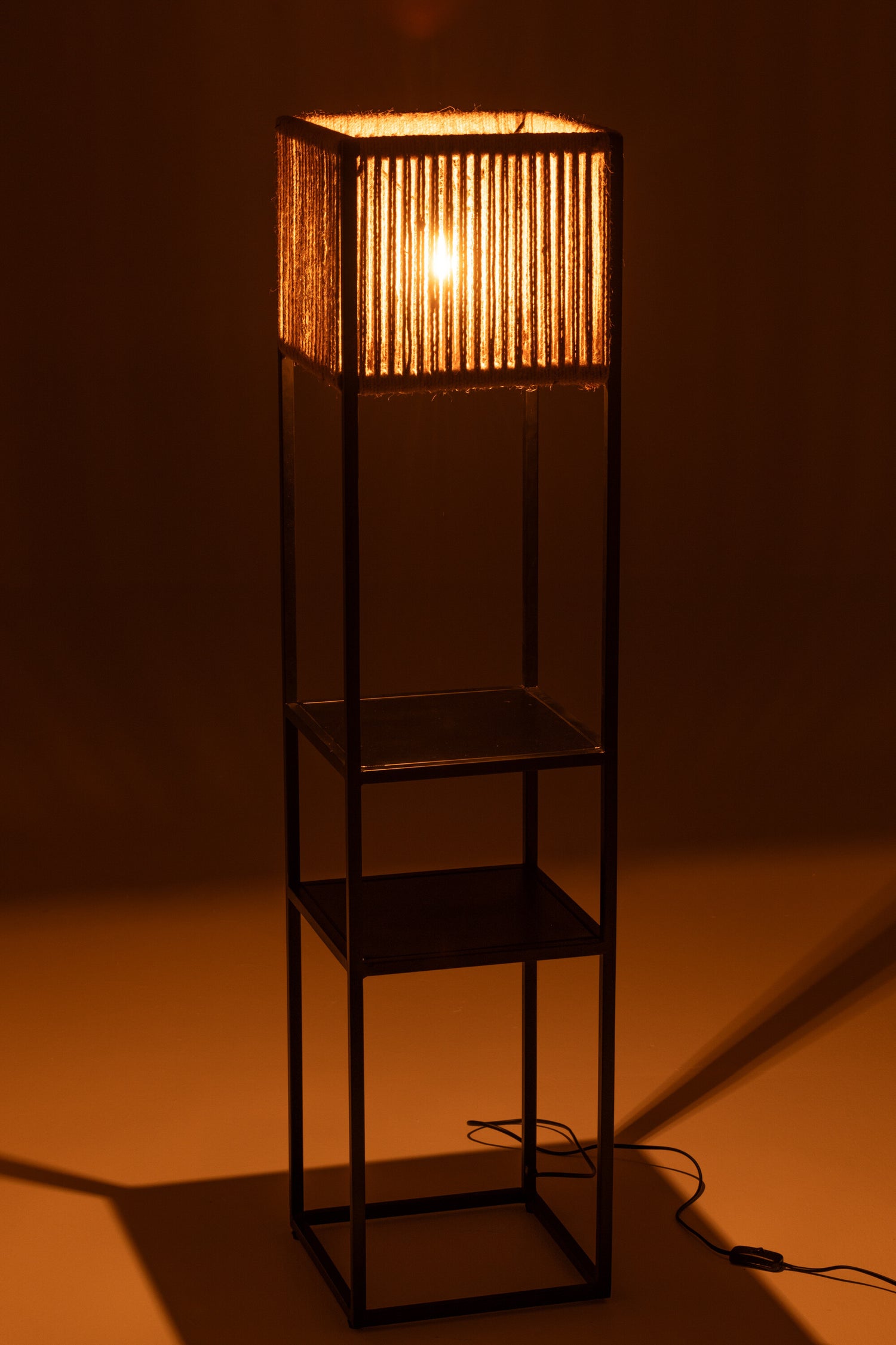 Lamp Vierkant IJzer/Jute Natuur/Zwart
