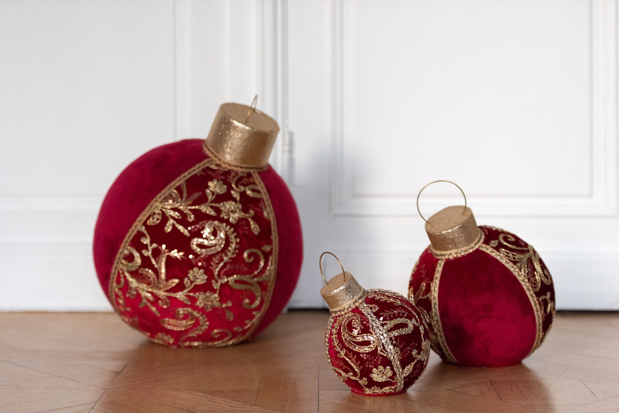 Kerstbal Decoratie Patronen Polyfoam/Textiel Rood/Goud Klein
