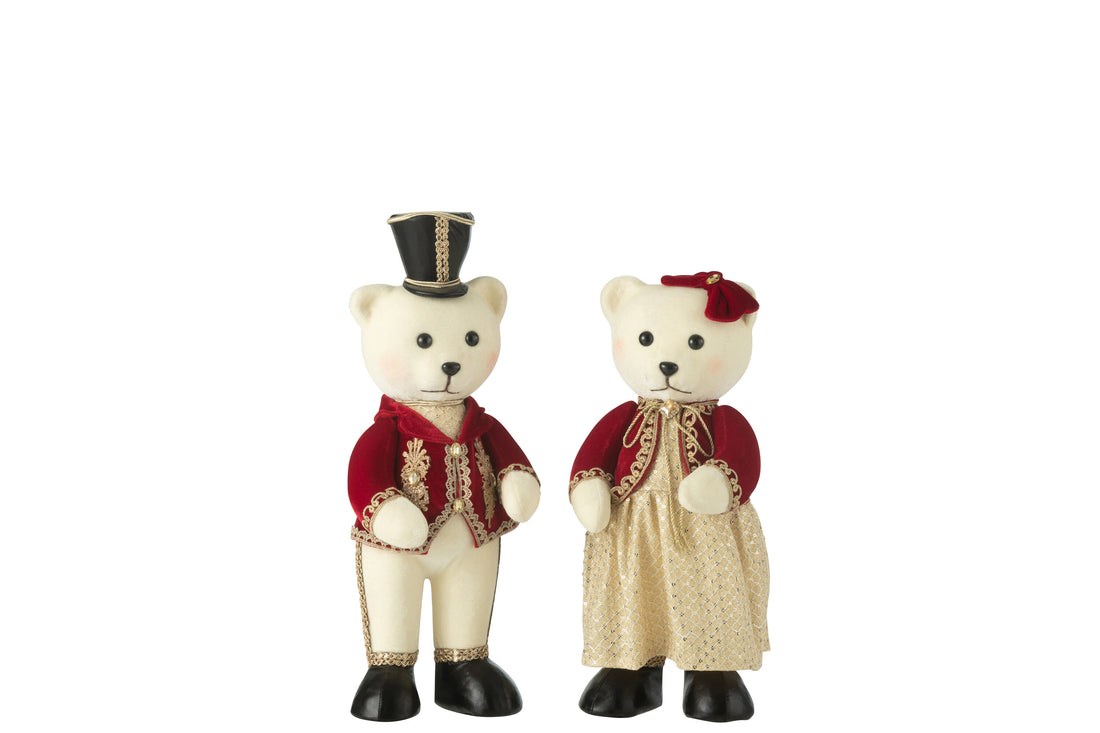 Beer Staande Jongen/Meisje Polyfoam/Textiel Rood/Goud Kleine Assortiment Van 2