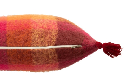 J-Line Kussen Ruitjes+Kwastjes Acryl Oranje/Bordeaux