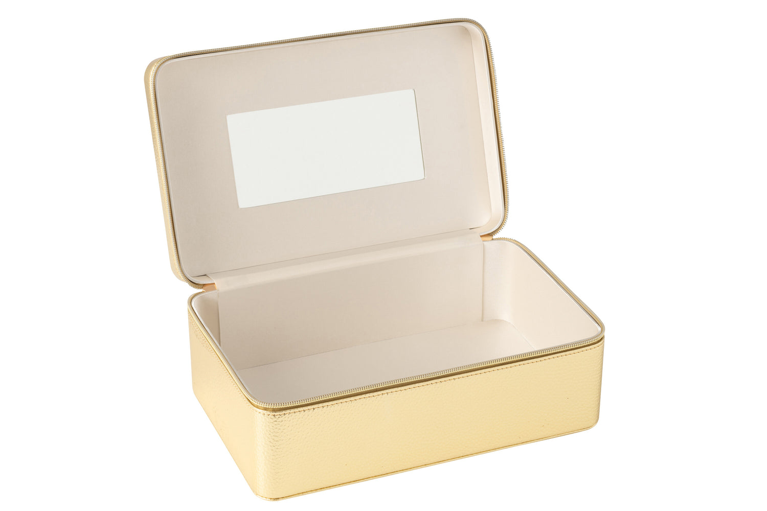 Cosmetische Doos Rechthoek + Spiegel Kunstleer Goud