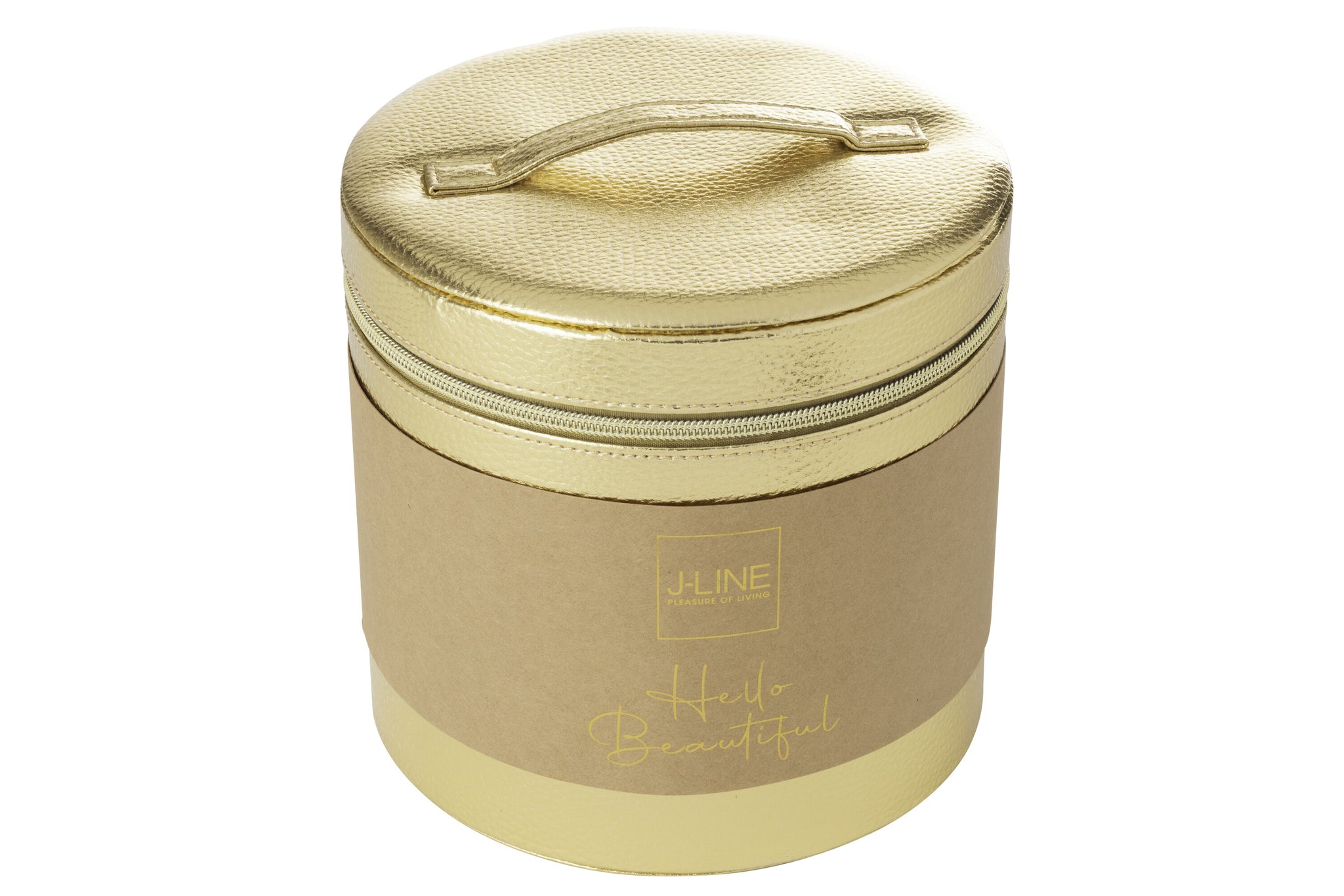 Cosmetische Doos Rond + Spiegel Kunstleer Goud
