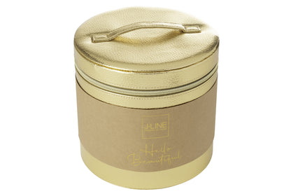 Cosmetische Doos Rond + Spiegel Kunstleer Goud