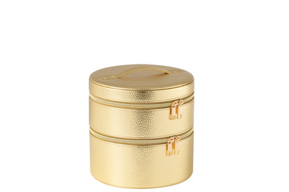 Cosmetische Doos Rond + Spiegel Kunstleer Goud