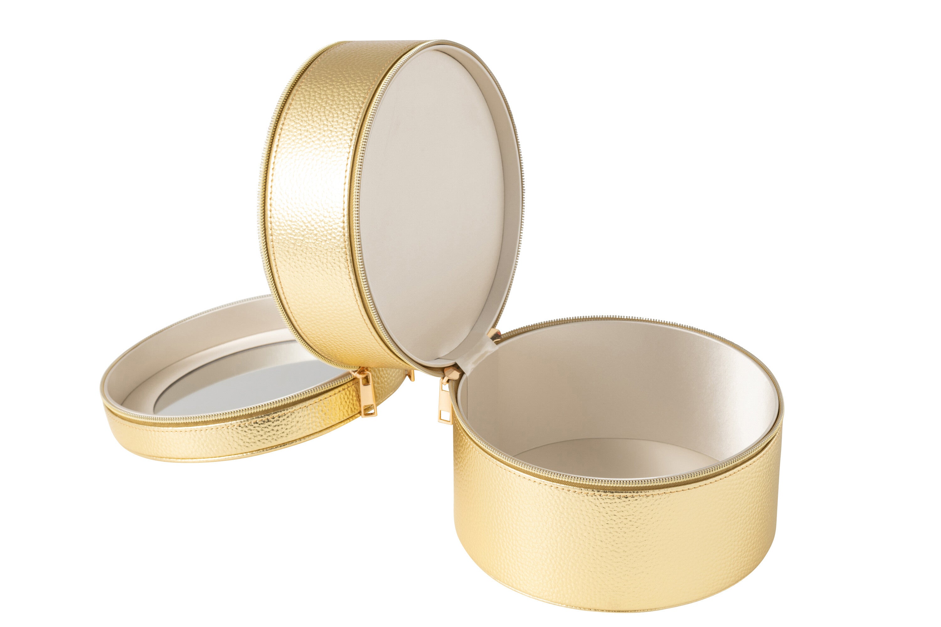 Cosmetische Doos Rond + Spiegel Kunstleer Goud