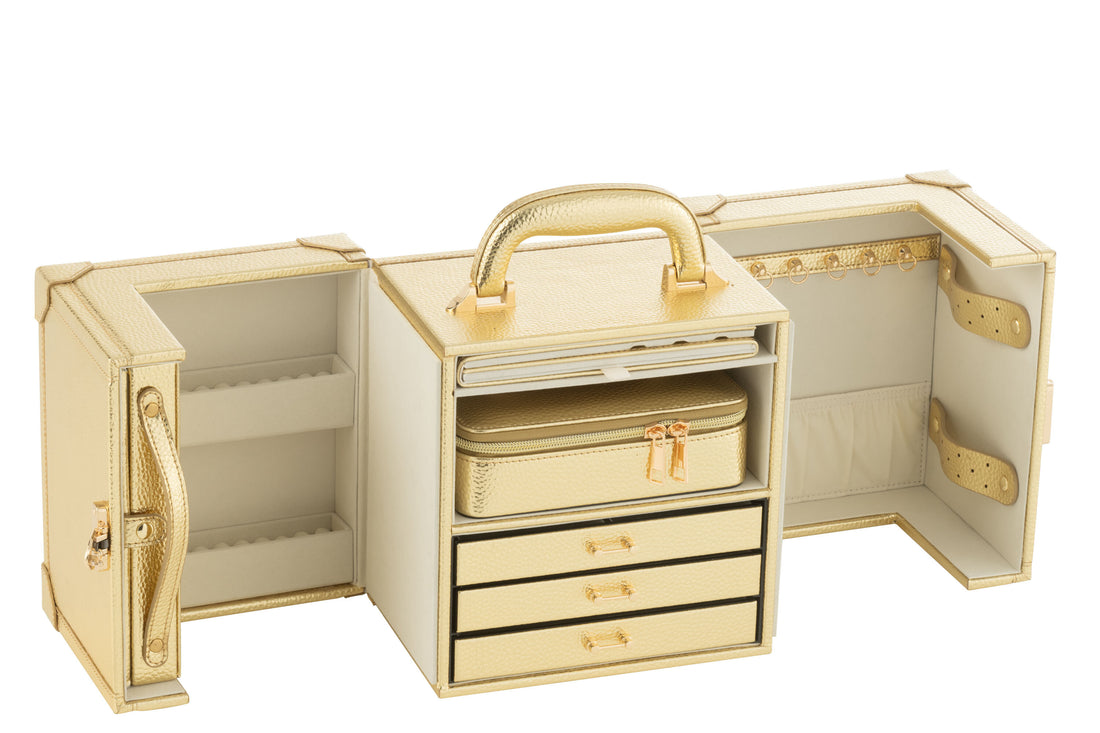 Sieradendoos Met Handvat Kunstleer Goud