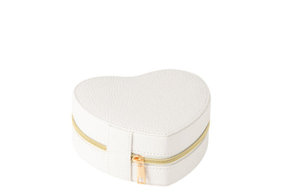 Sieradendoos Hart Kunstleer Wit