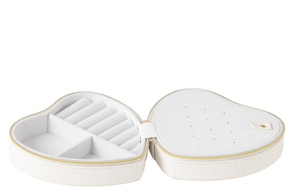 Sieradendoos Hart Kunstleer Wit