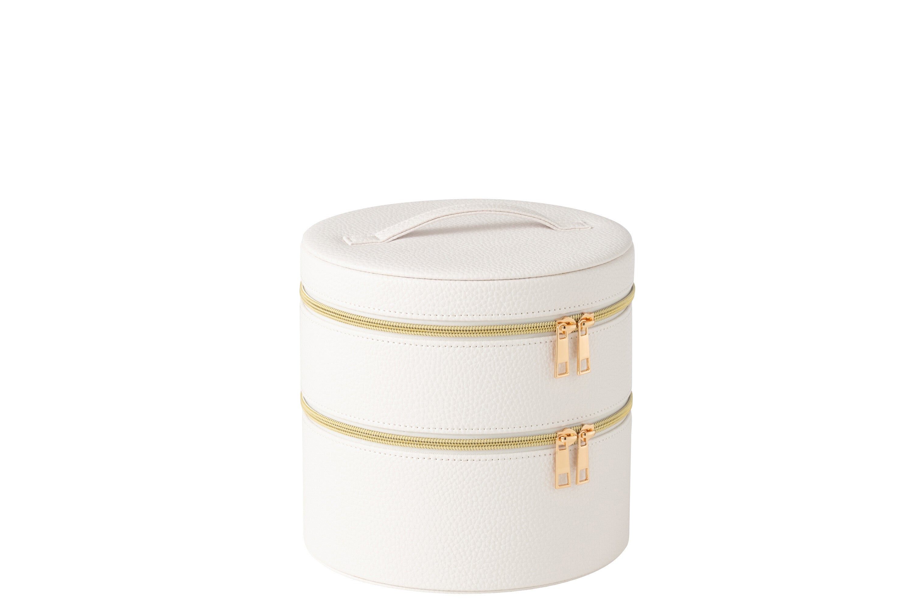 Cosmetische Doos Rond + Spiegel Kunstleer Wit