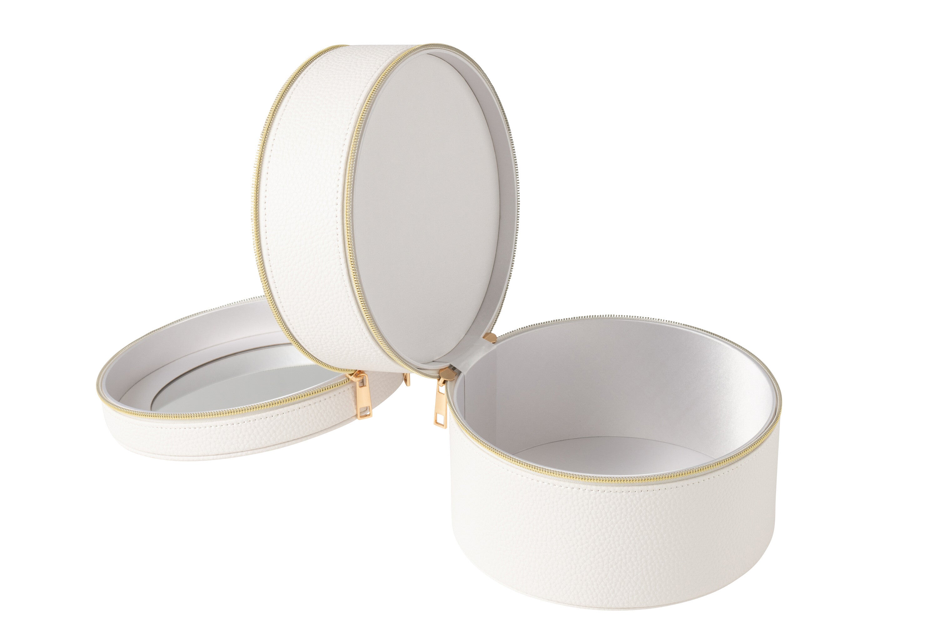 Cosmetische Doos Rond + Spiegel Kunstleer Wit