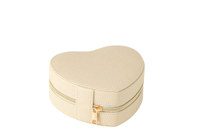 Sieradendoos Hart Kunstleer Beige