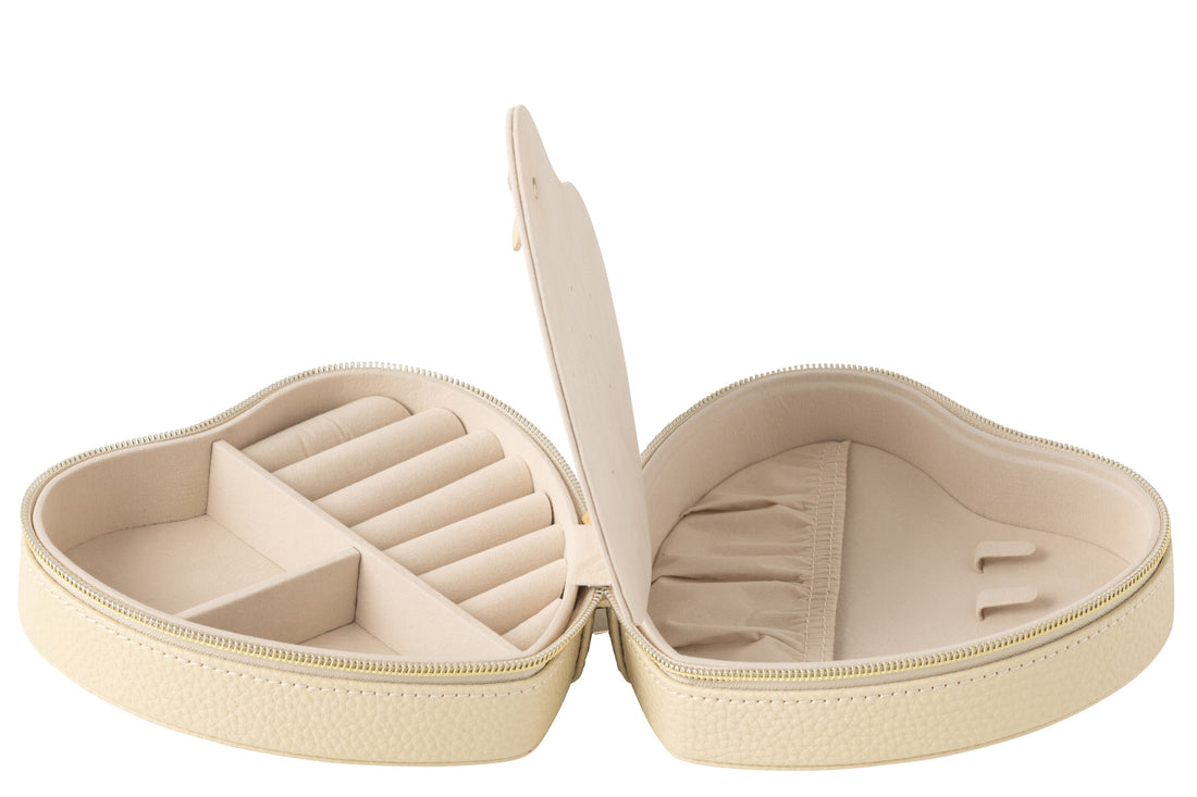 Sieradendoos Hart Kunstleer Beige