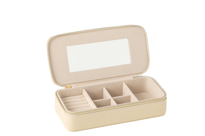 Sieradendoos Rechthoek+Spiegel Kunstleer Beige