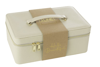 Cosmetische Doos Rechthoek+Spiegel Kunstleer Beige