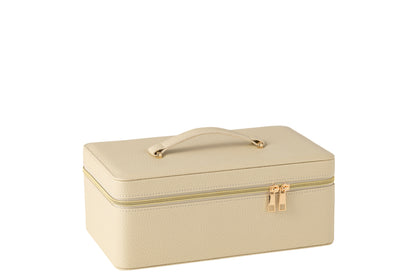 Cosmetische Doos Rechthoek+Spiegel Kunstleer Beige