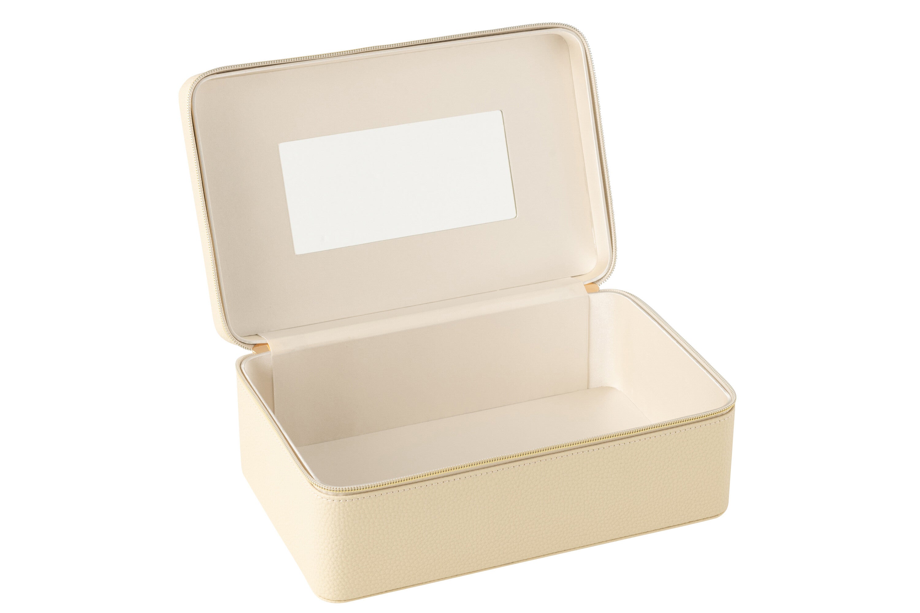 Cosmetische Doos Rechthoek+Spiegel Kunstleer Beige