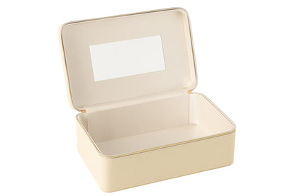 Cosmetische Doos Rechthoek+Spiegel Kunstleer Beige