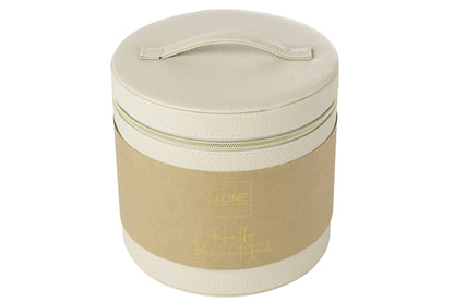 Cosmetische Doos Rond + Spiegel Kunstleer Beige