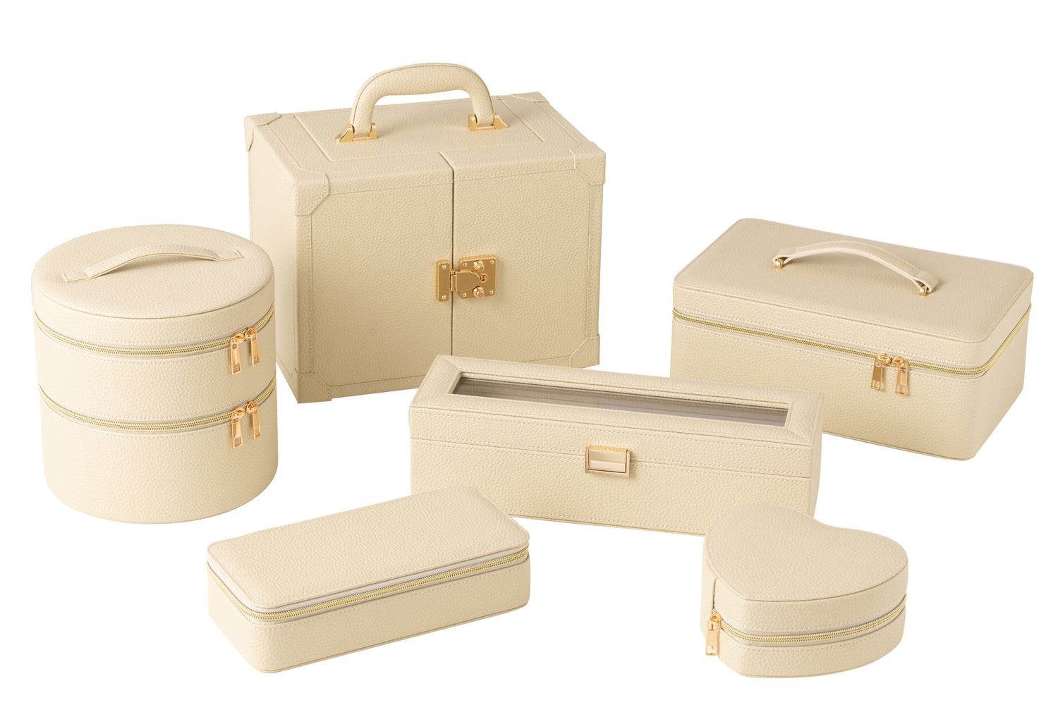 Sieradendoos Met Handvat Kunstleer Beige