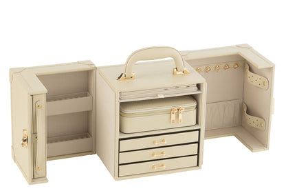 Sieradendoos Met Handvat Kunstleer Beige
