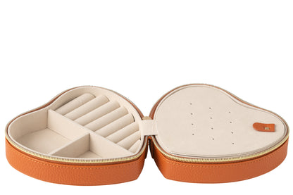 Sieradendoos Hart Kunstleer Cognac