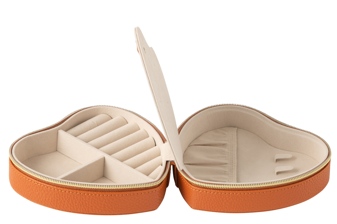 Sieradendoos Hart Kunstleer Cognac