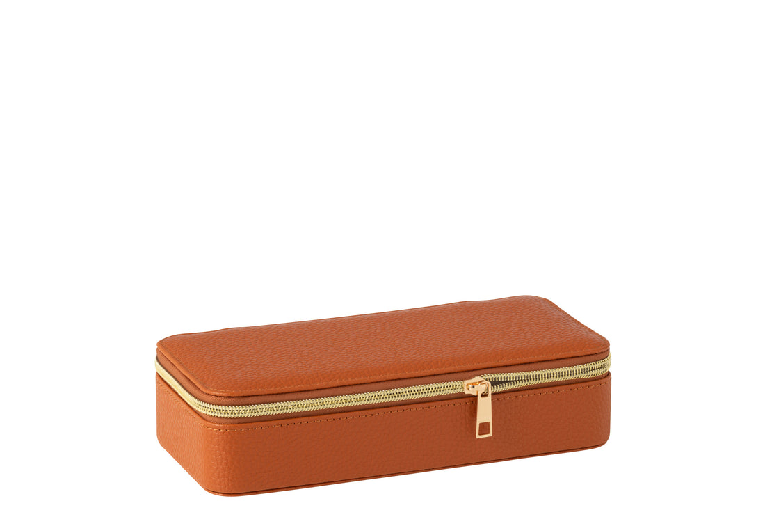 Sieradendoos Rechthoek + Spiegel Kunstleer Cognac