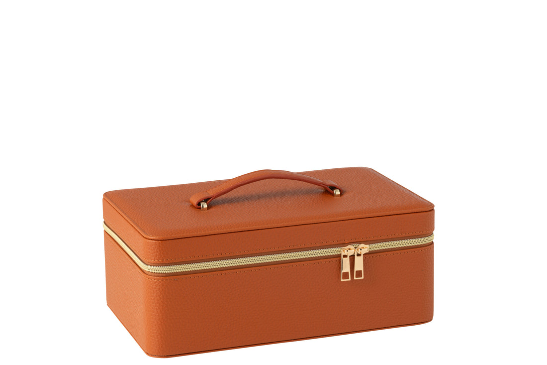 Cosmetische Doos Rechthoek + Spiegel Kunstleer Cognac