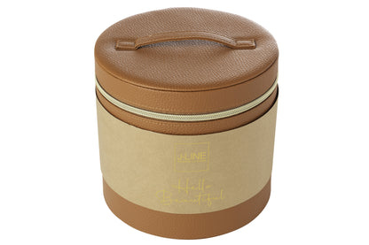 Cosmetische Doos Rond + Spiegel Kunstleer Cognac