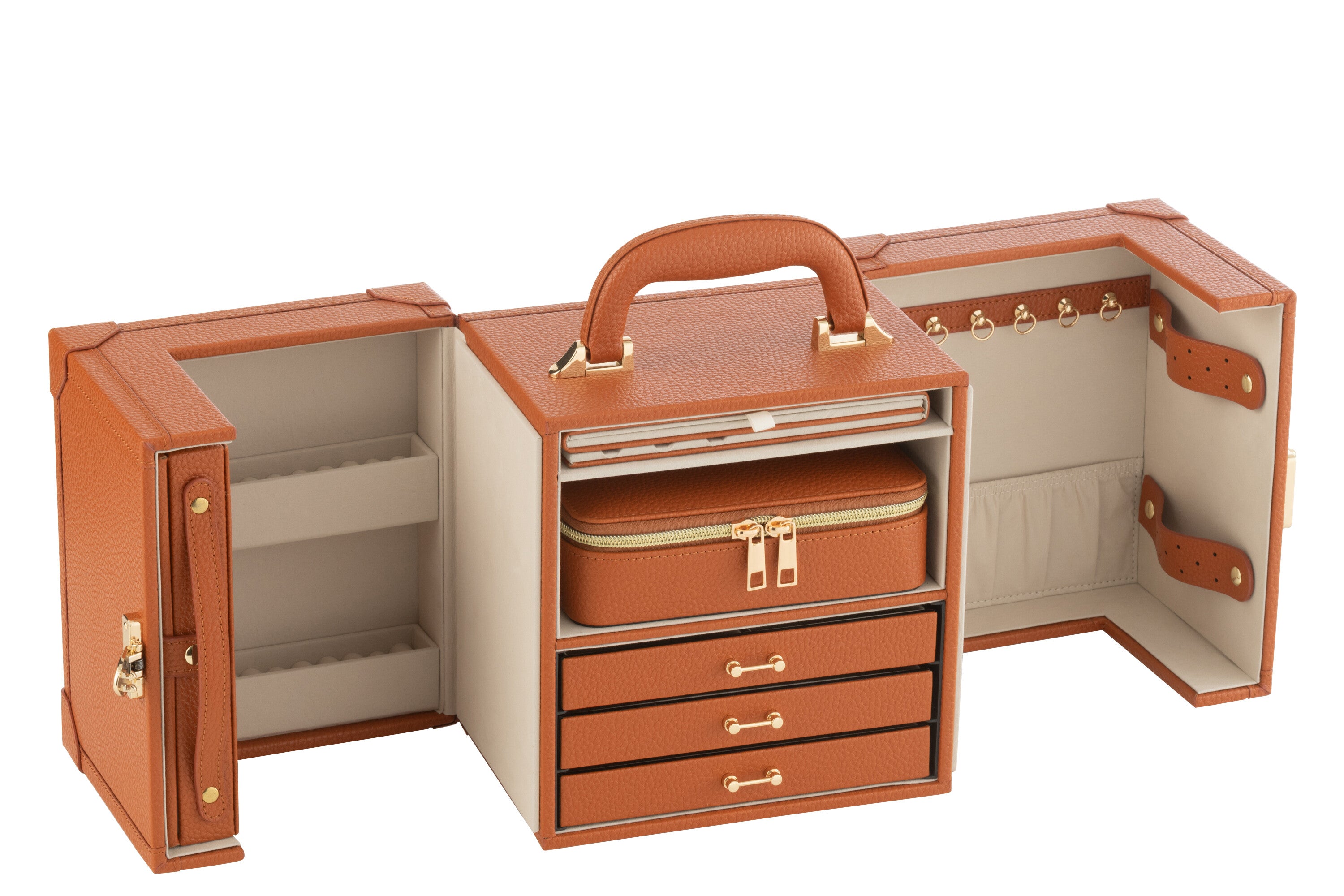 Sieradendoos met handvat Kunstleer Cognac