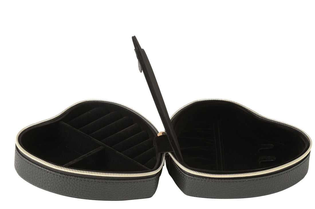 Sieradendoos Hart Kunstleer Zwart