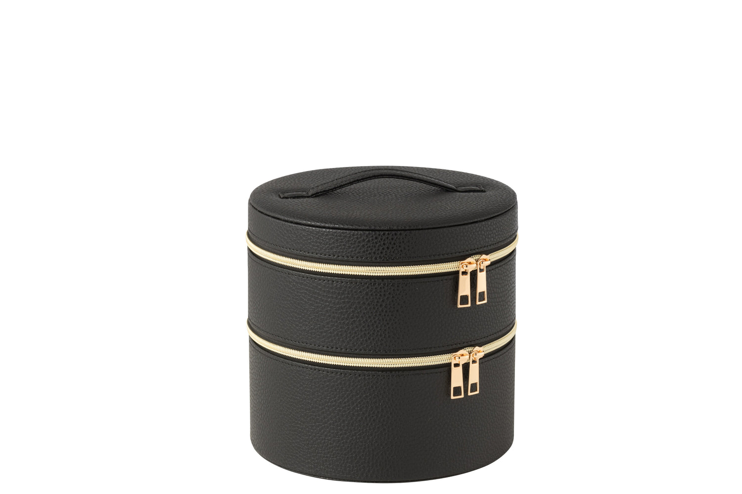 Cosmetische Doos Rond + Spiegel Kunstleer Zwart