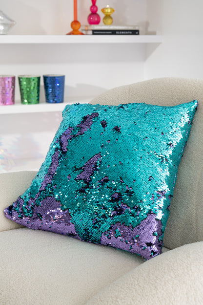 J-Line Kussen Omkeerbaar Sequin Blauw/Paars
