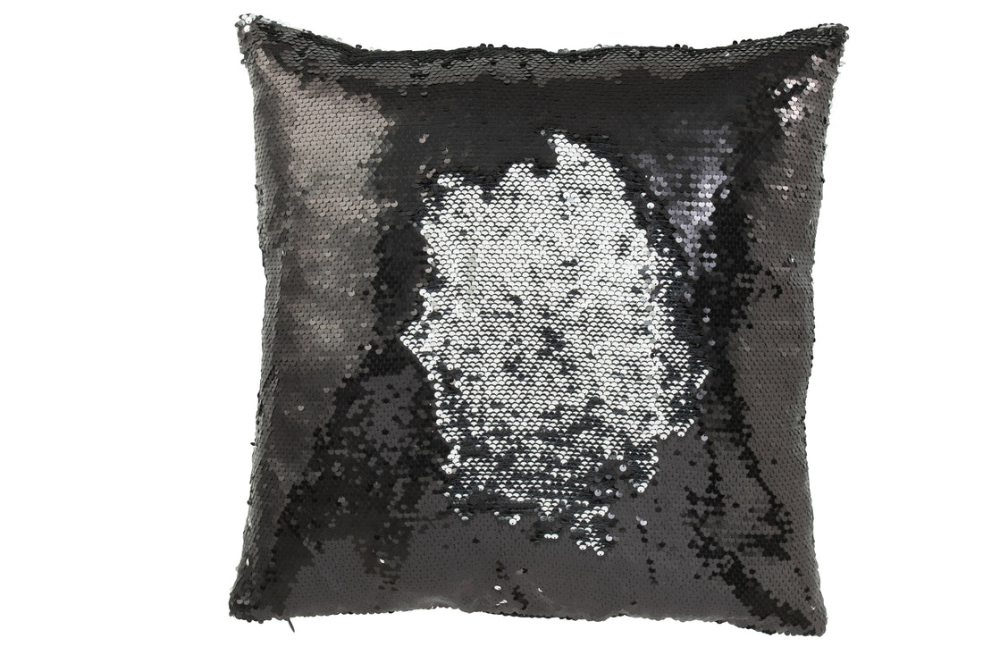 J-Line Kussen Omkeerbaar Sequin Zwart/Zilver