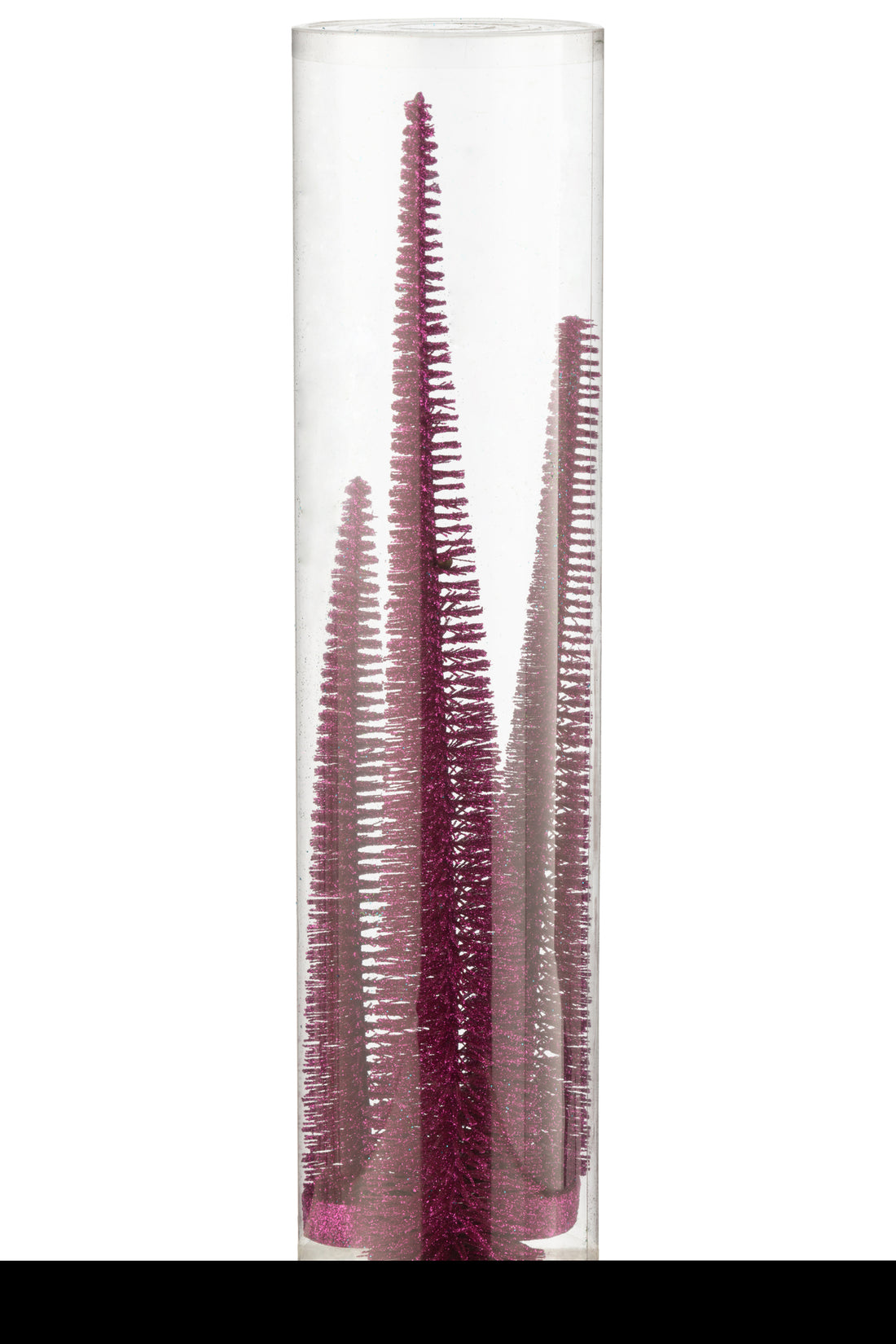 J-Line Doos met 3 kerstboomdecoratieglitters, plastic, fuchsia