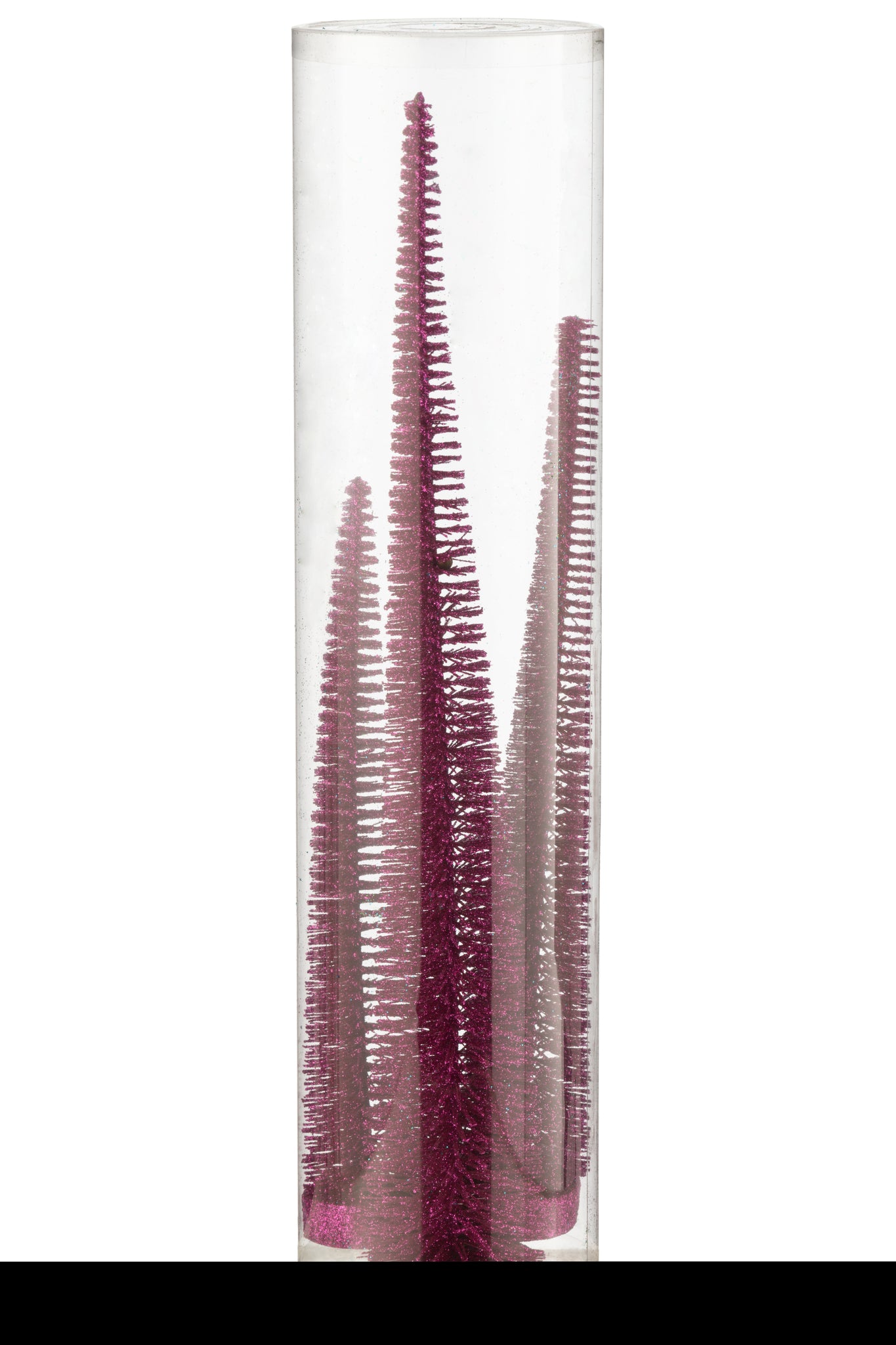 J-Line Doos met 3 kerstboomdecoratieglitters, plastic, fuchsia