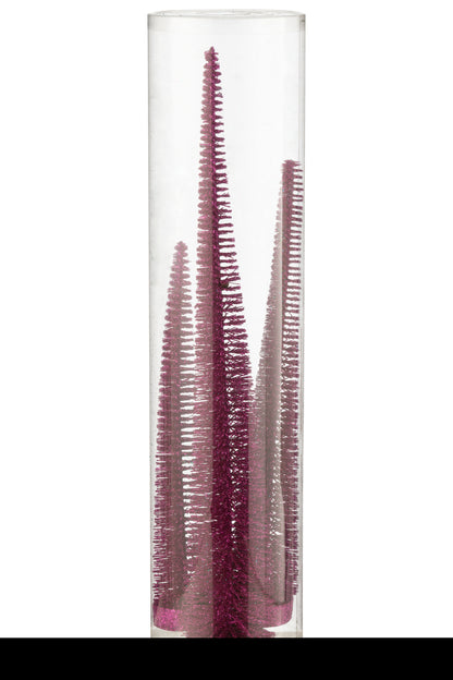 J-Line Doos met 3 kerstboomdecoratieglitters, plastic, fuchsia