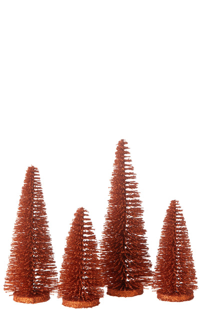 J-Line Box Of 4 Christmas Tree Deco Glitters Plastic Copper