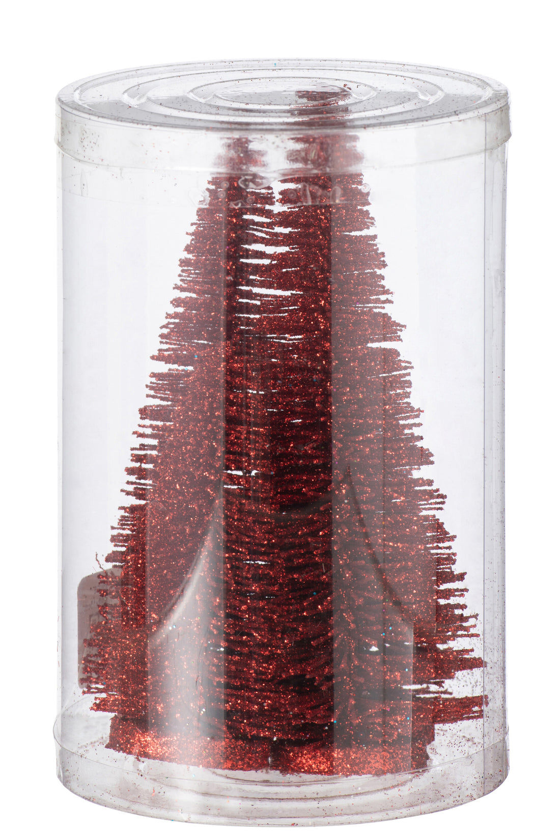 J-Line Box Of 4 Christmas Tree Deco Glitters Plastic Red