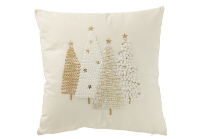 J-Line Cushion Christmas Trees Embossed Cotton White/Gold