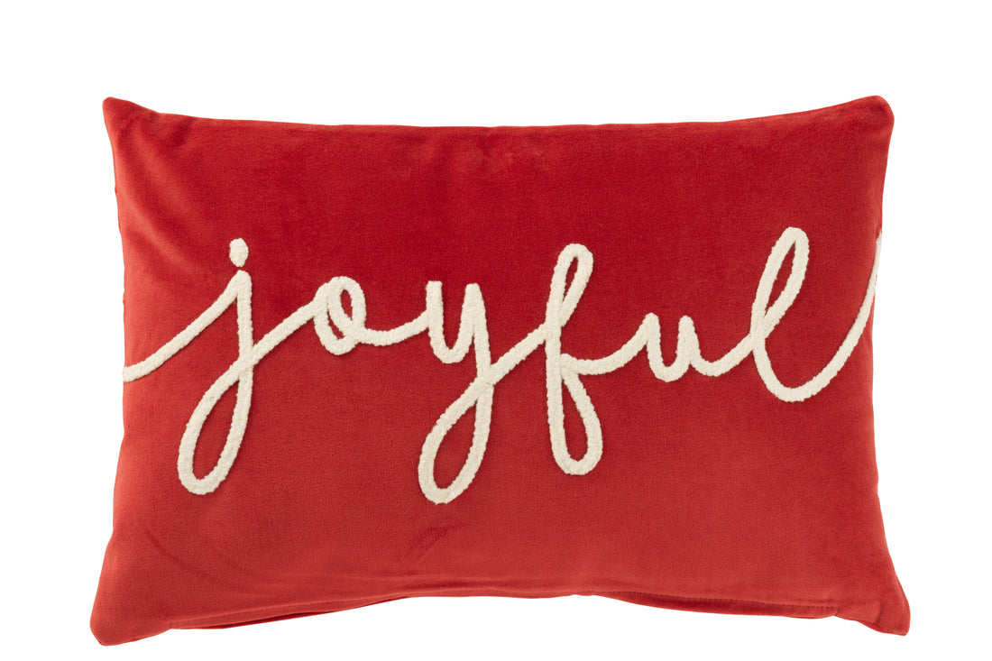 J-Line Kussen Rechthoek Joyful Velours Rood/Wit
