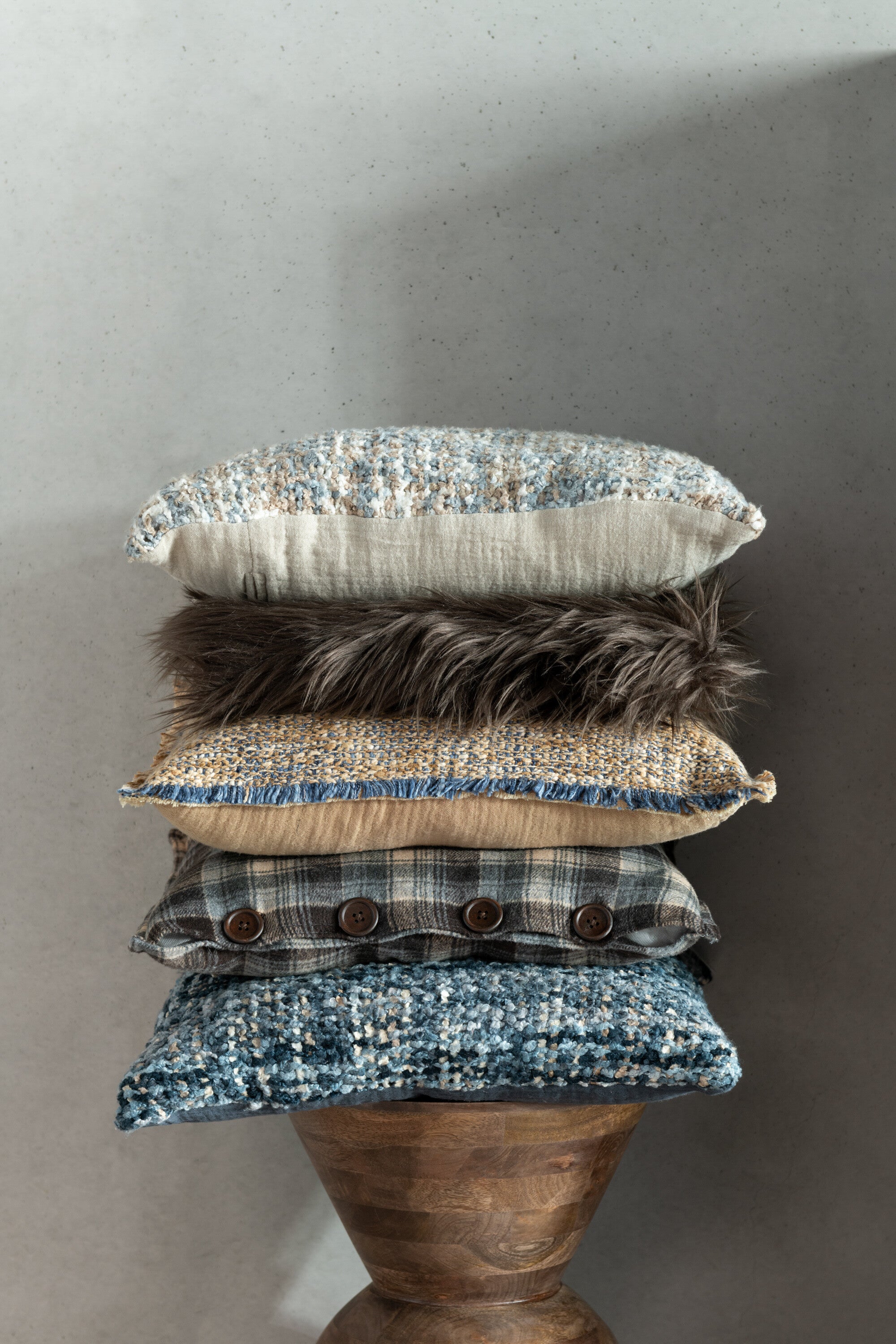 Kussen Tweed Acryl/Katoen Blauw/Wit